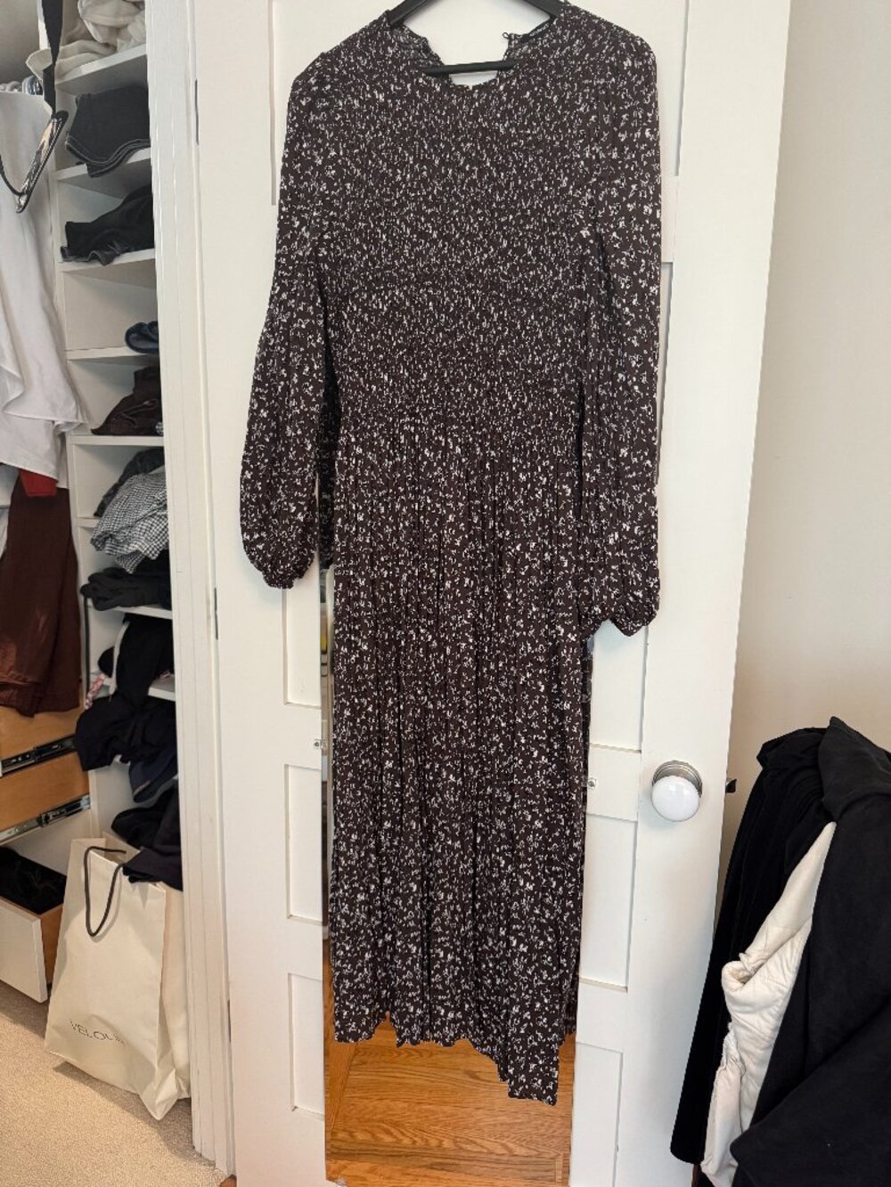 Madewell Brown Floral Smocked Long Sleeve Maxi Dress XL